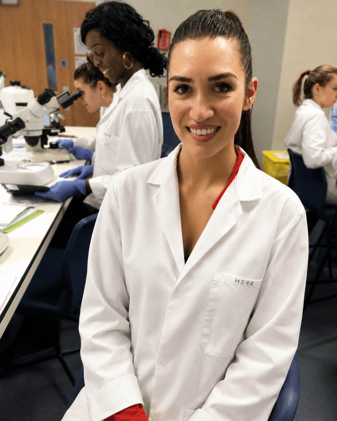 Regina De Berardinis in a university laboratory during her Biochemistry studies
